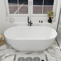 GIVINGTREE 59'' Freestanding Solid Surface Resin Stone Bathtub, Contemporary Design Stand Alone Tub with Pop-up Drain and Overflow, cUPC Certified, Matte White