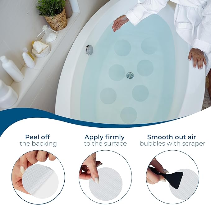 Anti-Slip Shower Stickers - Help Reduce Slipping in Bathtub & Shower, Clear Non-Slip Bath Strips, Strong Adhesive Bathtub Appliques Suitable for Homes with Kids, Adults & Seniors - 24 Pcs - Homergy