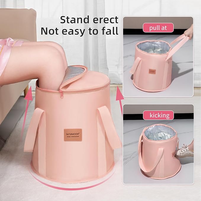 25L Collapsible Bucket Foot Bath Basin,Multifunctional Portable Foot Bath Tub Bag with Handles,Travel Outdoor Camping Portable Foot Soaking Spa Bucket (Pink)