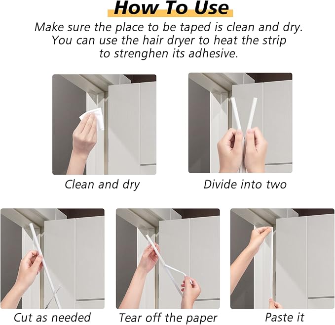 SUNMON D-Type Strip Door Weather Stripping Door Seal Self Adhesive Foam Soundproofing for Doors and Windows, Oundproofing Weatherstrip Gap Collision Avoidance（White）