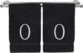 Monogrammed Hand Towel, Personalized Initial Gift, Extra Absorbent 100% Turkish Cotton - Soft Terry Finish - Set of 2 - White Block Initial O - Embroidered on Black Towels