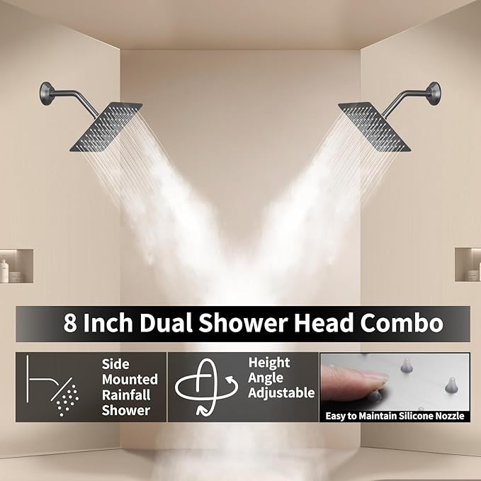 Digital Display Shower Fixtures Brushed Nickel Shower System with 12 inch Ceiling Mounted Shower Head and 2 Wall Mounted Shower Head(8 inch), Handheld Shower