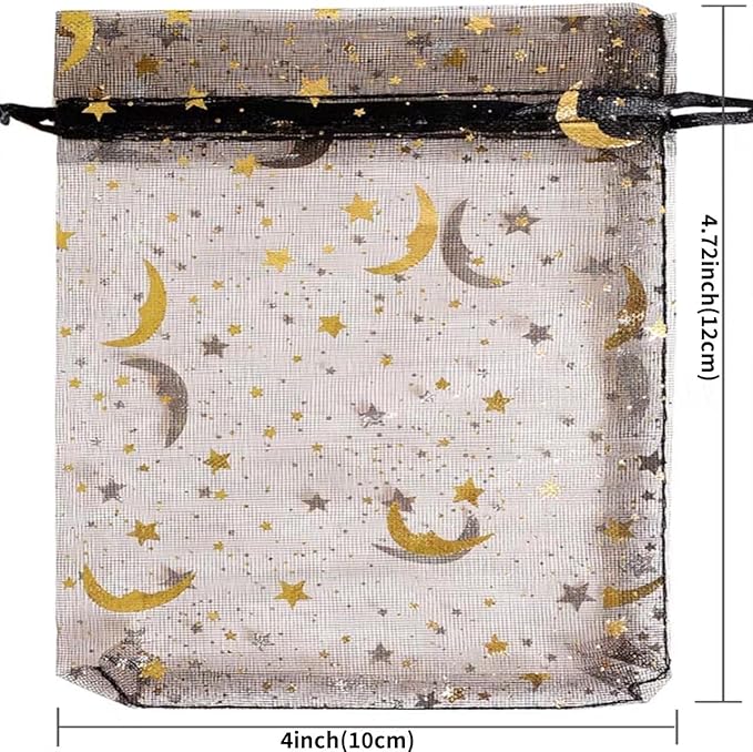Hopttreely 100 Pieces Moon Star Organza Bags, Mixed Color 4x4.72(10X12CM) Satin Drawstring Organza Pouch Wedding Party Favor Gift Bag Jewelry Watch Bags