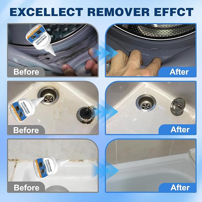 Mold Stain Remover Gel - Powerful Cleaner for Washing Machine Seals, Refrigerator Gaskets, Tile Grout, Kitchen & Bathroom Sinks - Thick, Bleach-Free Cleaning Gel with Applicator Brush,3.38 Fl Oz