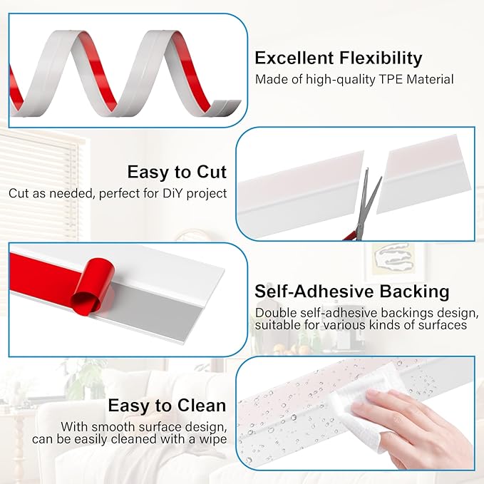 2Inch (W) x 20FT(L) Door Weather Stripping, Door Draft Stopper Silicone Seal Strip, Draft Seal Tape for Doors Windows and Shower Glass Gap