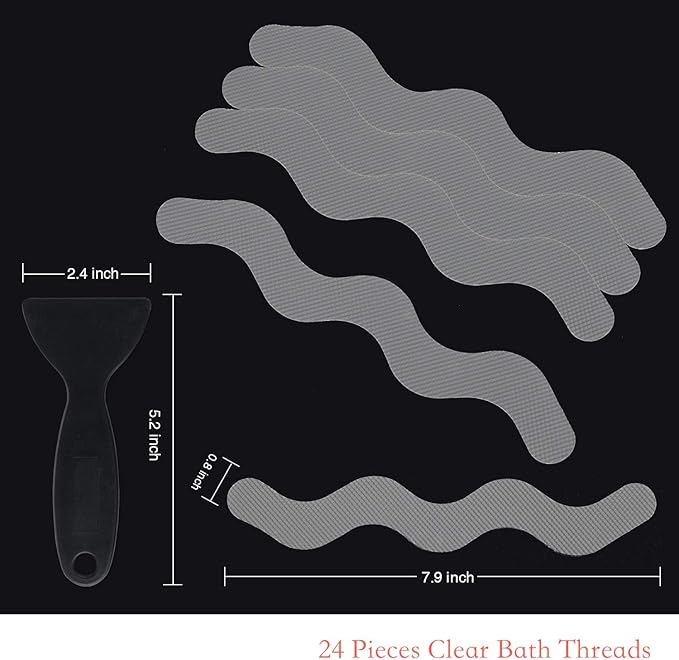 Anti Slip Shower Stickers, Adhesive Decals Safety Strips Scraper for Bath Tub, Shower, Stairs, 24 Pieces (Gray)