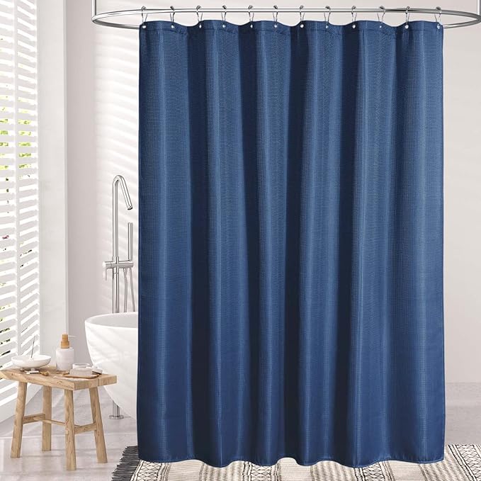 AmazerBath Waffle Shower Curtain Heavy Duty 240GSM, Navy Blue Shower Curtain Fabric Waffle Textured, Hotel Quality, Bathroom Shower Curtains, 72 x 72 Inches