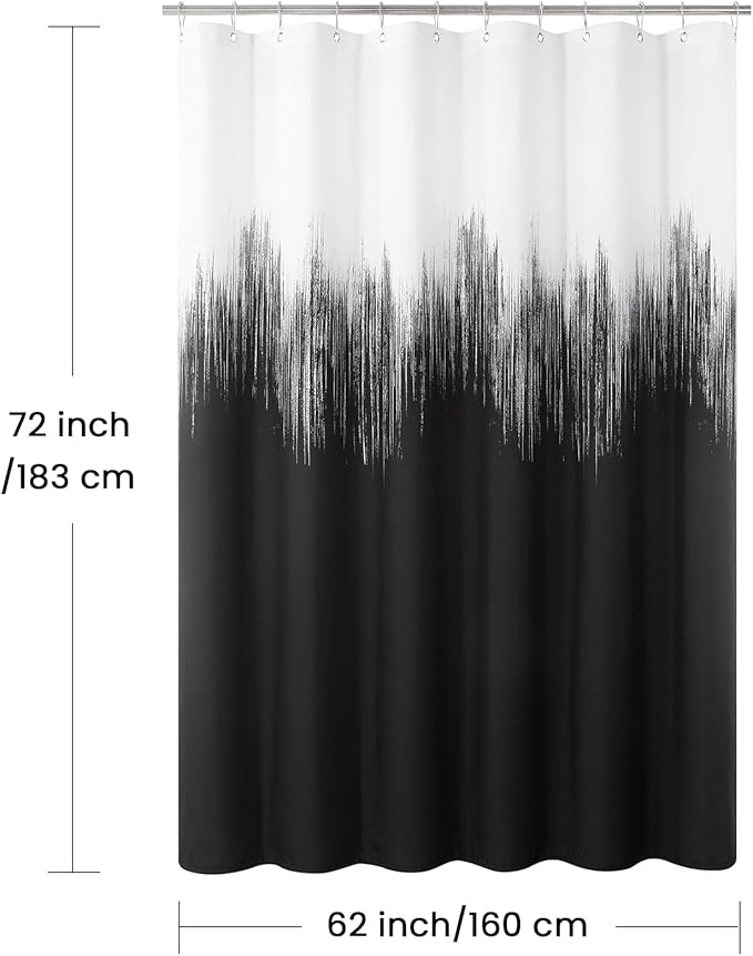 Fabric Shower Curtain, Black and White Brushstroke Printed Shower Curtains for Bathroom, Modern Decorative Bathroom Curtains, 62" W x 72" H