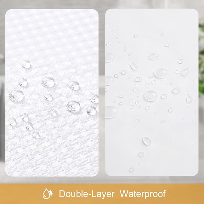 3 in 1 Extra Long Shower Curtain Set-72 W x 84 H, White Waffle and PEVA Liner Set with 12 Stainless Steel Hooks, Waterproof Fabric for Bathroom