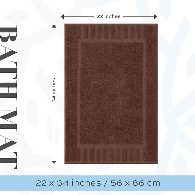 White Classic Luxury Bath Mat Floor Towel Set - Absorbent Cotton Hotel Spa Shower/Bathtub Mats [Not a Bathroom Rug] 22"x34" | 2 Pack | Brown