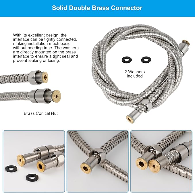Hibbent All Metal Shower Hose, 90 Inch Stainless Steel Extra Long Bathroom Shower Hose Replacement, Anti-Twist Flexible Handheld Shower Head Hose Extension with Brass Insert & Nut, Brushed Nickel