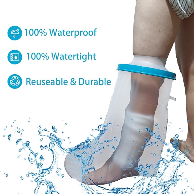 100% Waterproof Extra Wide Leg Cast Cover for Showering, Reusable Extra Large Adult Short Leg Cast Protector, Cast Bag for Shower, Cast Cover for Showering Foot