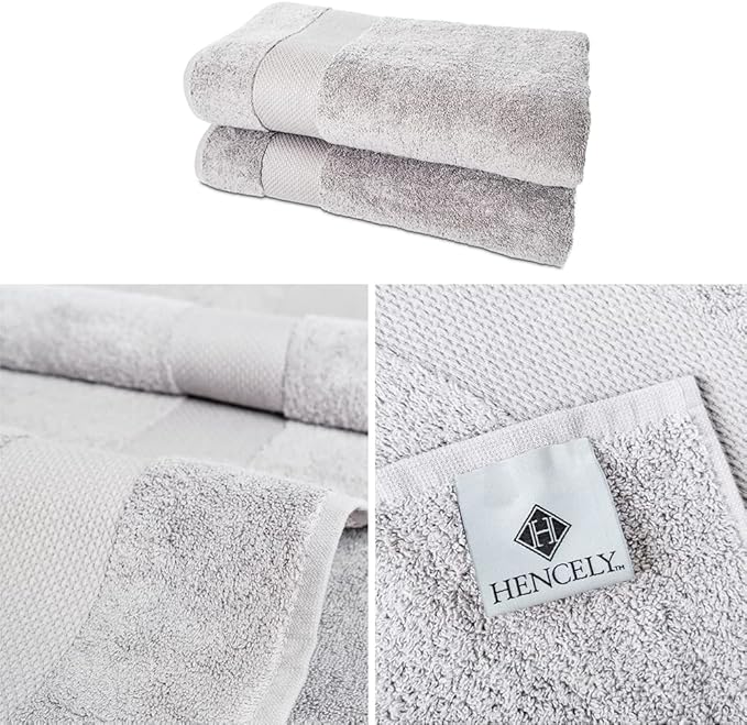 Hencely Bath Sheet Set of 2 - (35x64 Inches) - Luxury Extra Large Oversized Towels, 100% Cotton - Quick Dry, Highly Absorbent, Super Soft - Spa, Hotel, Bathroom - (Bath Sheets 2 Pack, Silver)