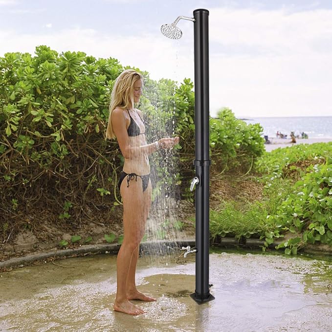 VINGLI Solar Heated Shower, 5.5 Gallon Outdoor Shower with Shower Head and Foot Shower Tap for Outdoor Backyard Poolside Beach Pool Spa,Black (5.5 Gallon)