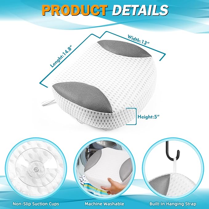 Hot Tub Booster Seat for Adults, 5D Air Mesh Hot Tub Cushion with Strong Non-Slip Suction Cups, Ergonomic Hot Tub Seats, Quick Dry Hot Tub Accessories for Adults Indoor Outdoor, No Zipper Design