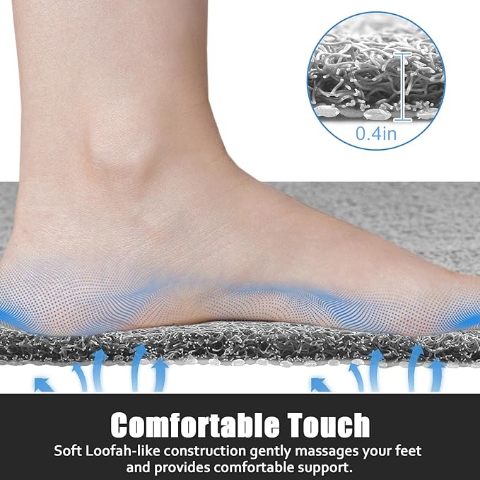 Square Shower Mat Non Slip: 24x24 Inch Shower Floor Mat with Drain Hole in Middle, Super Soft and Comfortable PVC Loofah Massage Bath Mat for Shower, Anti Slip Shower Stall Mat, Quick Drying