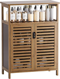 HITNET Walnut Bathroom Floor Cabinet, Bamboo Side Tall Storage Organizer, Freestanding Kitchen Cupboard with Door and Shelf
