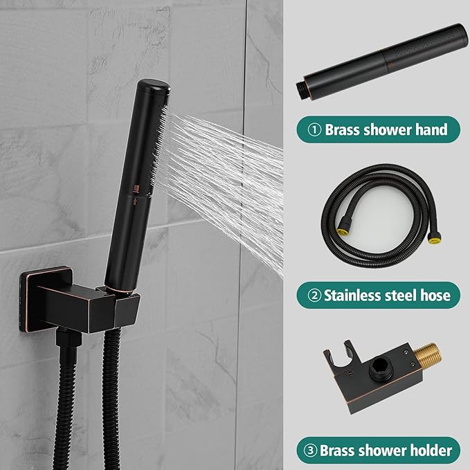 Hoimpro 12 Inch Shower Rain Head Shower System Faucet Set 2 in 1 Handheld Showerhead Wall Mounted, Rainfall Showert Head Fixture Combo, Oil Rubber Bronze