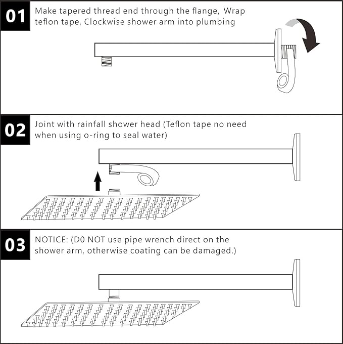Voolan 20" Square Shower Arm with Flange and Teflon Tape, Extension Shower Head Arm for Bathroom Fixed Shower Head, Solid Stainless Steel, Wall Mounted (Matte Black)