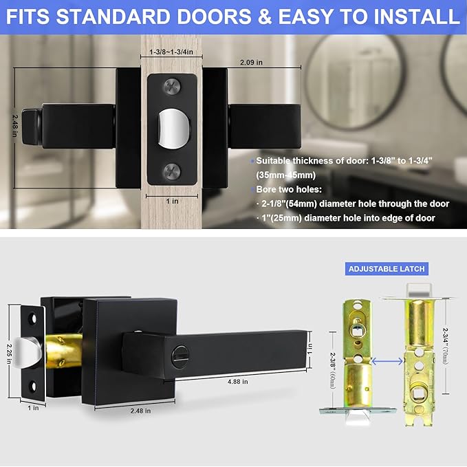 Privacy Door Levers, 10 Pack Matte Black Door Handles Heavy Duty Bed and Bath Door Locks Interior Keyless Locksets, Reversible for Left Right Handed Doors