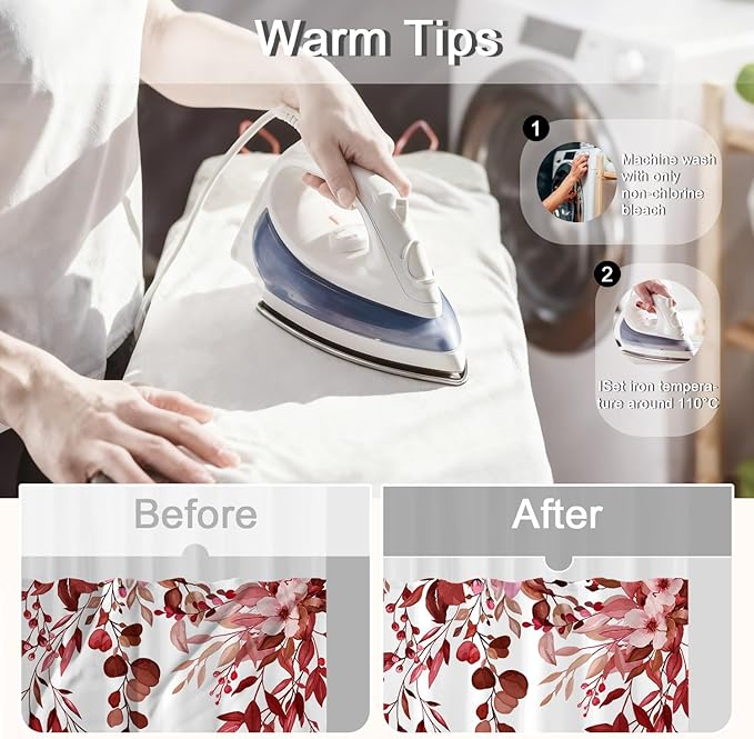 No Hook Shower Curtain and Liner Set, Red Eucalyptus Floral Shower Curtains for Bathroom, Bath Curtain Sets with Snap in Liner, Waterproof with See Through Top Window, 71x74 Inches