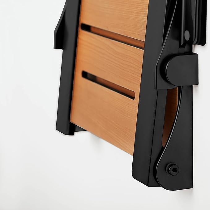 Seachrome Silhouette Comfort Folding Wall Mount Shower Bench Seat with Arms, Teak Seat with Matte Black Frame