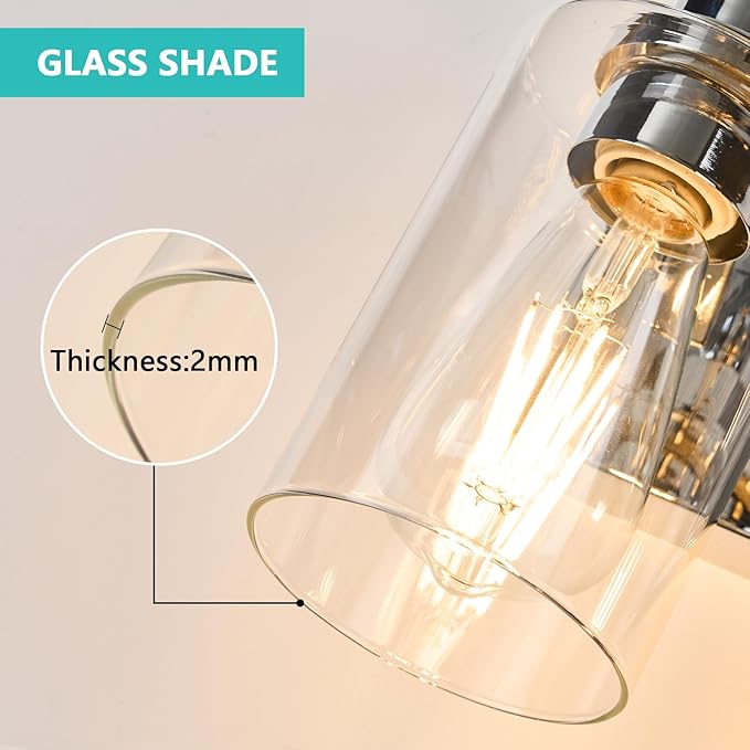 5-Light Bathroom Light Fixtures Modern Chrome Vanity Lights for Bathroom Lighting Fixtures Over Mirror with Clear Glass Shade for Cabinet Mirror Bedroom Hallway