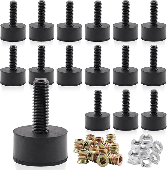 5/16 Rubber Adjustable Furniture Leveler，16 Pack Leveling Feet Screws in Threaded, Feet Levelers Screw On Furniture Glide Leveling for Table, Chair, Furniture Legs