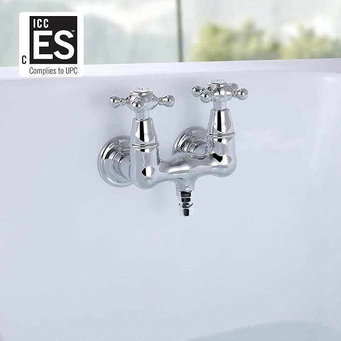 SUMERAIN Wall Mount Tub Faucet Vintage Leg Tub Filler 3-3/8 Inch Center High Flow Chrome