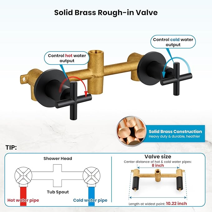 gotonovo 2 Handle Tub Shower Faucet Set Bathtub and Shower Faucet Combo Dual Shower Head and Handle Set Tub Shower Trim Kit Shower System with Tub Spout Wall Mount Matte Black