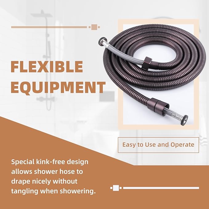 Angle Simple Handheld Shower Hose Replacement G 1/2 Thread Type, Stainless Steel Flexible Shower Head Hose Extra Long, 79 Inches, Oil Rubbed Bronze