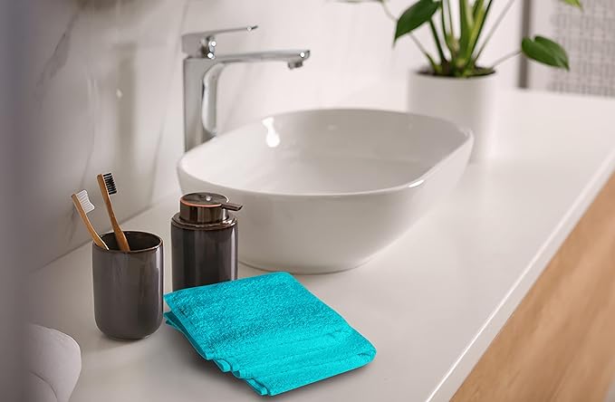 Softolle 100% Cotton Washcloths 24 Pack (12x12 Inches) Soft, Highly Absorbent Washcloth, Face Towels, Wash Cloths for Face, Ring Spun, Bulk Pack (Turquoise)