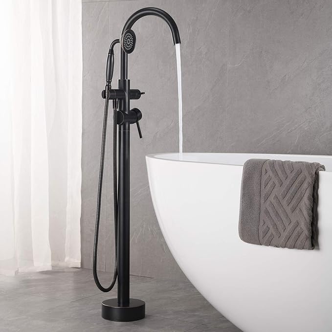 Tub Filler Freestanding Bathtub Faucet Oil Rubbed Bronze Floor Mounted Brass Bathroom Tub Faucets with Hand Shower
