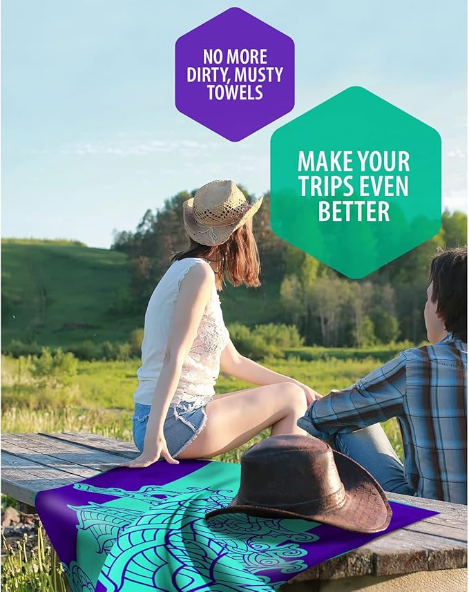 VENTURE 4TH Microfiber Beach Towel: Quick-Dry, Compact, Sand-Free, Absorbent, Sandproof and Lightweight - Perfect for Camping, Beach, and Roadtrips (Mandala Seahorse Design | 35x78 inches)