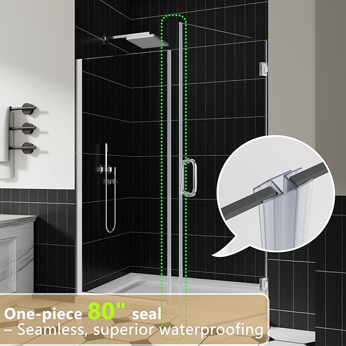 2-Pack Frameless Shower Door Seal Strip, 80" Long Shower Door Side Seal for 3/8" (10mm) Thick Glass – Prevent Leaks & Create a Waterproof Barrier