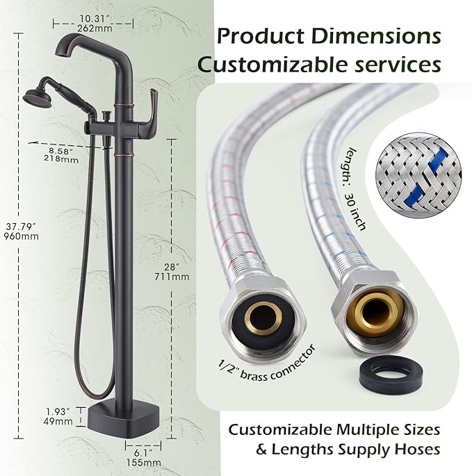 Luxury Free Standing Tub Faucet, Classic Brass Freestanding Bathtub Faucet, Lexdale Bathroom Floor Mount Tub Filler with handheld Sprayer Supply Lines Included Oil Rubbed Bronze (LD8911-ORB)