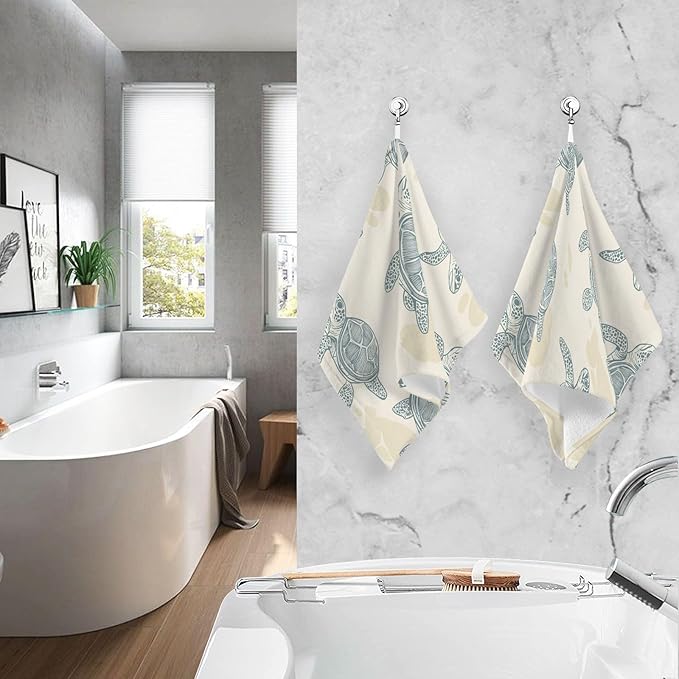 Sea Turtles Style Hand Towels for Bathroom Set of 2 Cotton Face Towel Soft Absorbent Bath Towels for Hotel Gym Spa Yoga Home Decorative, 16x28in
