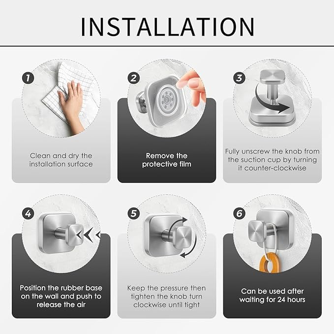 2Pcs Square Suction Cup Hook, 304 Stainless Steel Shower Hook, Removable Suction Cup Knob for Shower, Bathroom, Kitchen, Glass Door, Mirror (Gold)