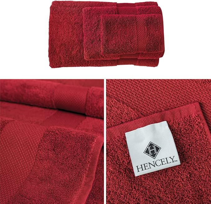 Hencely 6-Piece Bath Towel Set - High Absorbency, Quick Drying - 100% Soft Turkish Cotton - 2 Bath Towels, 2 Hand Towels, 2 Washcloths - for Bathroom, Home, Hotel, Spa, and Gym - 6-Pack Red