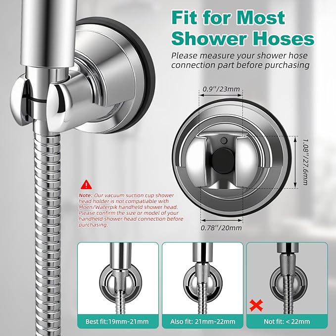 Hibbent 2 Pack Vacuum Suction Cup Shower Head Mount, Removable Shower Head Bracket, Height Adjustable Shower Wand Holder & Wall Mount ABS Plastic Suction Holder for Handheld Showerhead, Chrome