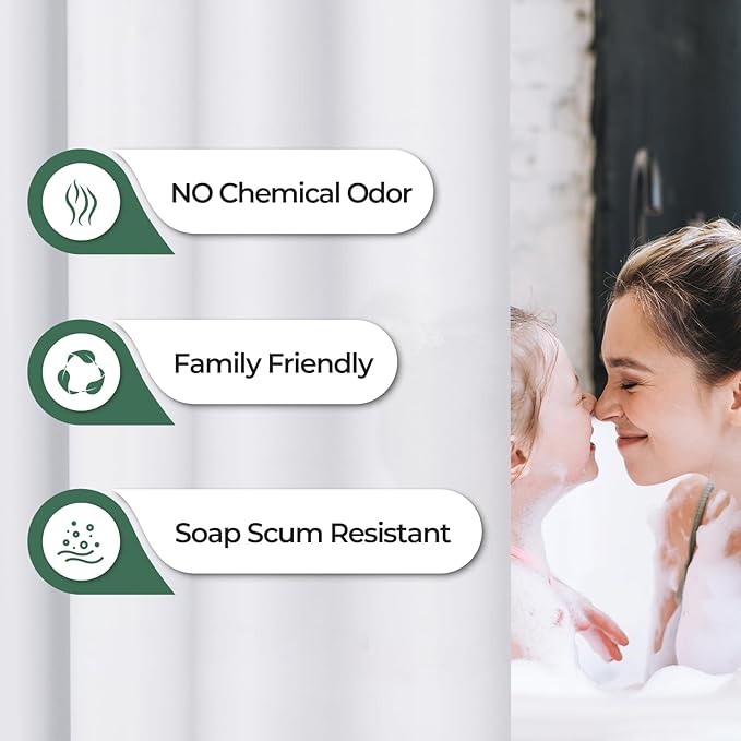 AmazerBath Stall Shower Curtain Liner 2 Pack, 36 x 72 Inches PEVA Plastic Shower Liner with 2 Weighted Stones and 6 Rustproof Metal Grommet, Lightweight Waterproof Shower Curtain - White