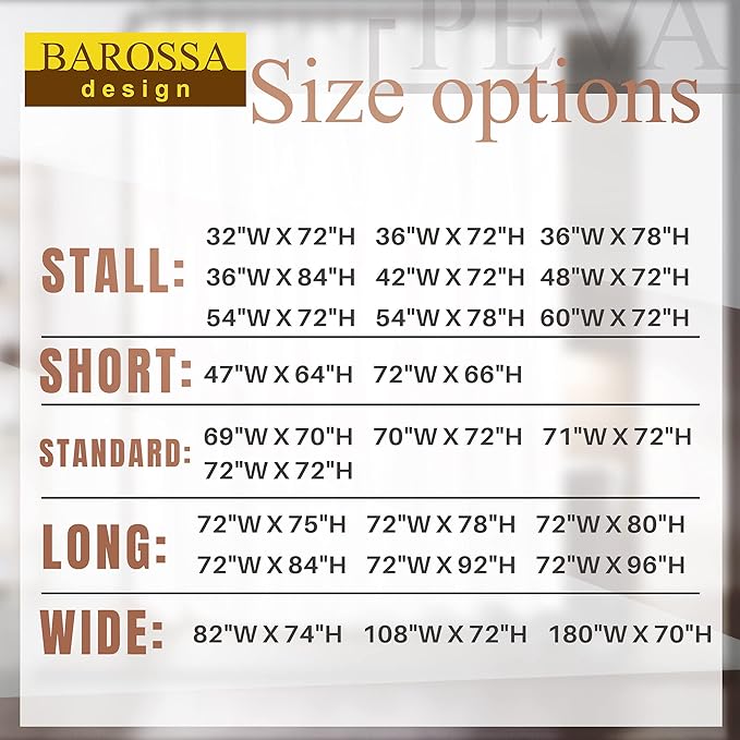 BAROSSA Design 54 inch Wide Stall Shower Curtain Liner with 3 Magnets - PEVA, Waterproof, PVC Free, Metal Grommets, Clear, 54x72