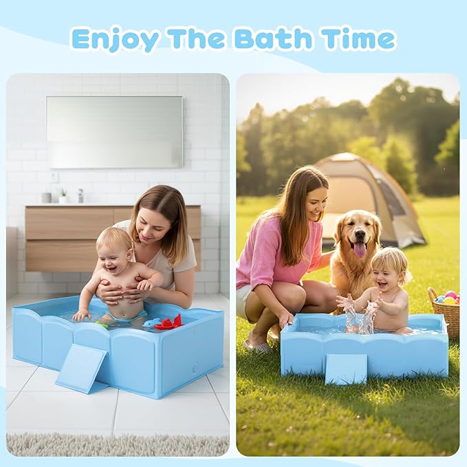 Collapsible Baby Bathtub for Shower,Reinforced Structure Infant Foldable Bath Tub with Non-Slip Base,Portable Space-Saving Kids Bath Tub for 6M to 4Years,Suitable for Outdoor, Travel Use(Blue)