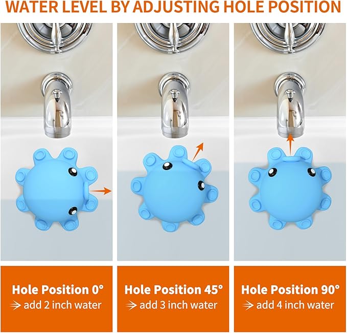 Bathtub Overflow Drain Cover - Tub Soak Bath Cover, Adds Inches of Water for Deeper Bath (Blue)