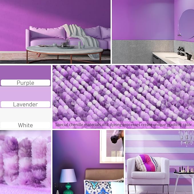 Yimobra Chenille Bathroom Rugs, 28x17.5, Extra Soft Bath Mats for Bathroom Non Slip, Fluffy Plush Luxury Shower Mat Outside, Water Absorbent, Machine Washable, Purple & Lavender