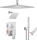 VANFOXLE Shower Faucet Set Brushed Nickel Shower System,Push Button Diverter Shower Faucet with 2 in 1 Handheld,Ceiling Mount Increased Thickness 12 Inch Shower Head with 6 Inch Wall Mount Shower Head