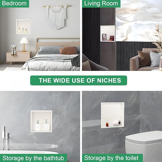 SaniteModar Shower Niche, Stainless Steel Shower Niche 12" X 12" No Tile Needed, Recessed for Bathroom Storage, Warm White (Warm White, 12x12)