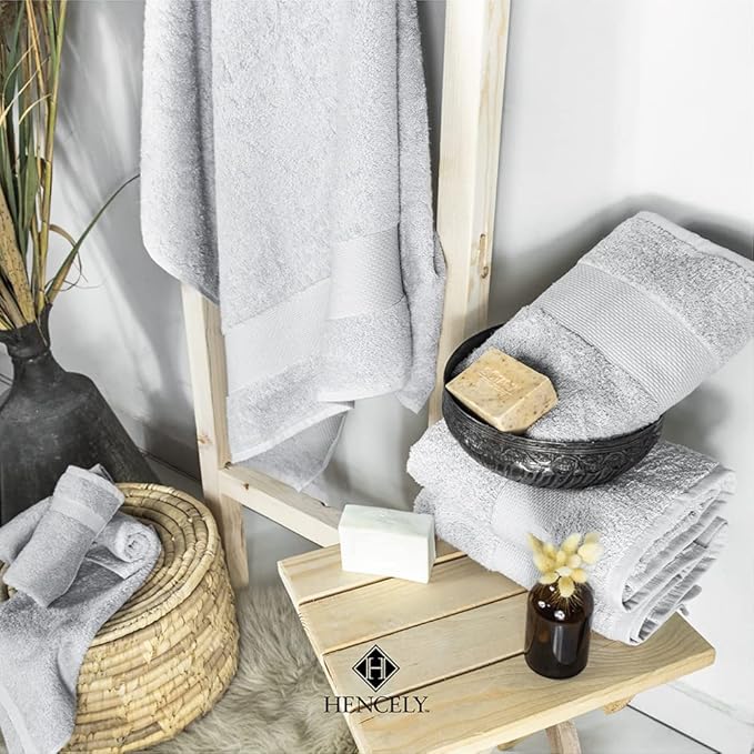 Hencely Premium Bath Towel Set of 4-28x58 Inches - High Absorbency, Quick Drying - 100% Soft Turkish Cotton Towels - Ideal for Home, Bathroom, Hotel, Spa, and Gym - Silver