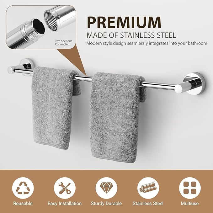 Polished Chrome Bathroom Hardware Set 4 Piece Towel bar Set,Towel Rack for Bathroom Wall Mounted Adjustable Expandable 24 inch Towel Holder Robe Hook Towel Ring Toilet Paper Holder
