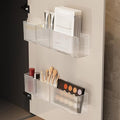 2 Pack Bathroom Makeup Organizer Wall Mount Clear Bathroom Organizers and Storage with 3 Compartments Plastic Storage Organizer Bins Floating Shelves for Wall, Narrow Space, Office, Bedroom 14''Length